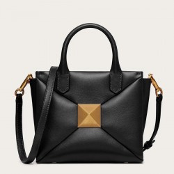 Valentino One Stud Top Handle Bag In Black Nappa Leather 745