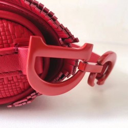 Dior Saddle Bag In Red Braided Leather Strips With Fringe 977