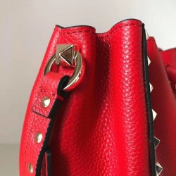 Valentino Small Rockstud Bucket Bag In Red Grained Calfskin 802