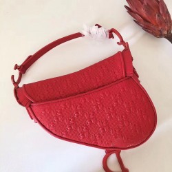 Dior Saddle Bag In Red Braided Leather Strips With Fringe 977