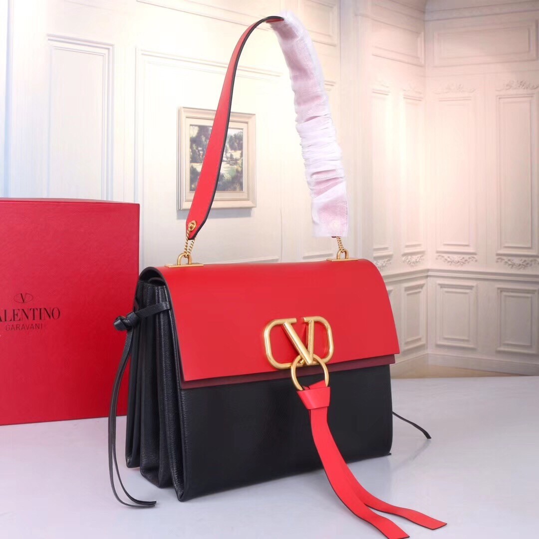 Valentino Garavani Red/Black Medium VRing Shoulder Bag 877