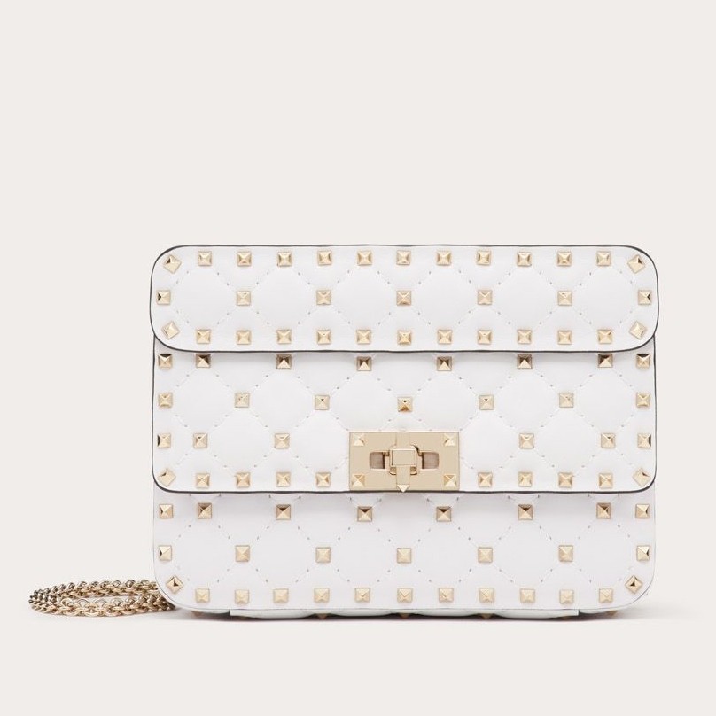 Valentino Rockstud Spike Small Bag In White Lambskin 811