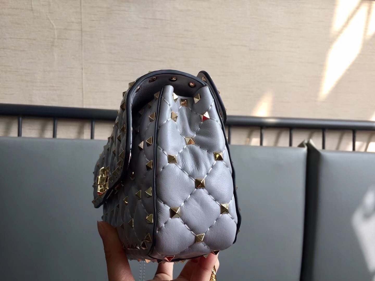 Valentino Rockstud Spike Small Bag In Pale Blue Lambskin 848