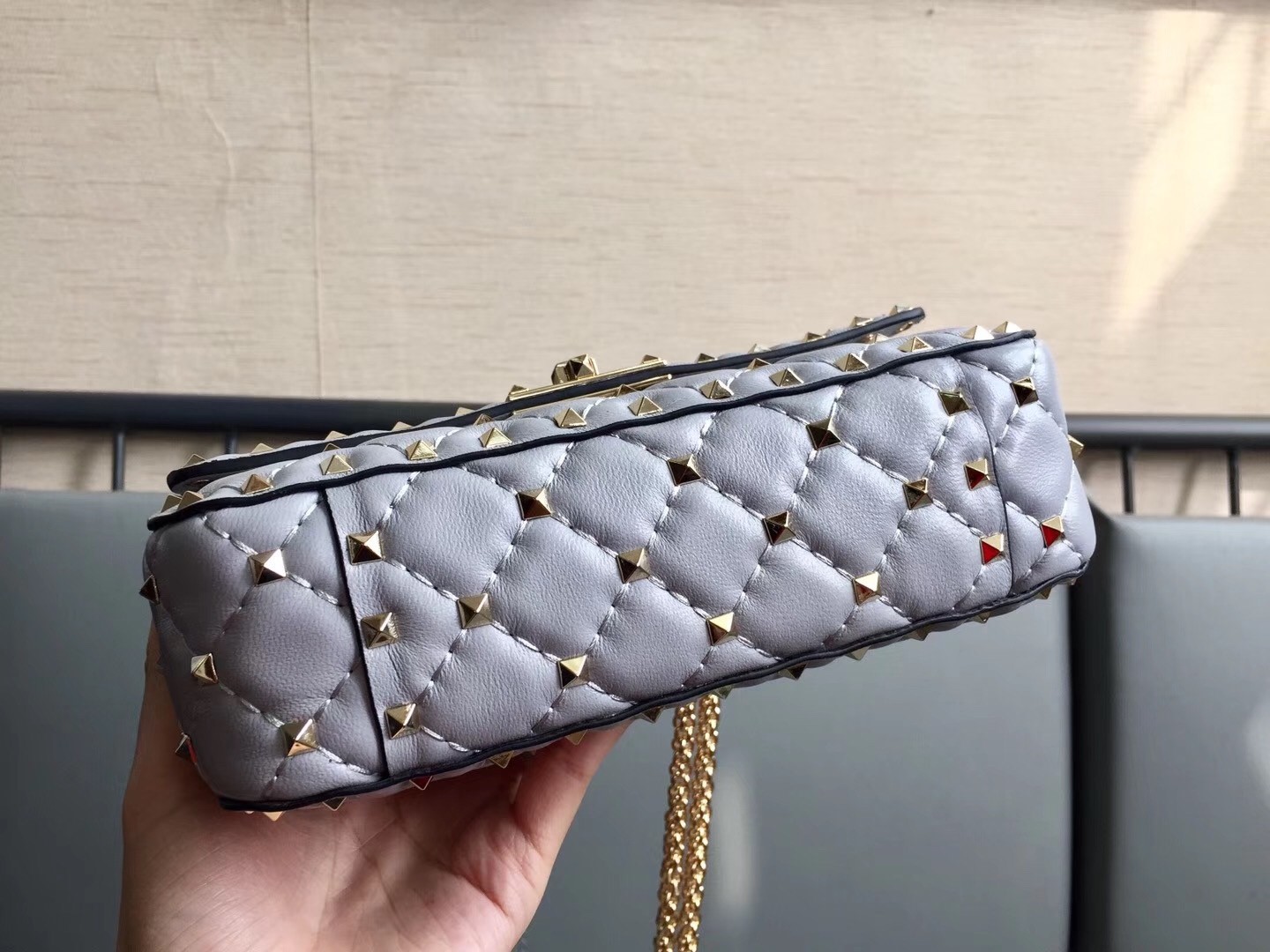 Valentino Rockstud Spike Small Bag In Pale Blue Lambskin 848