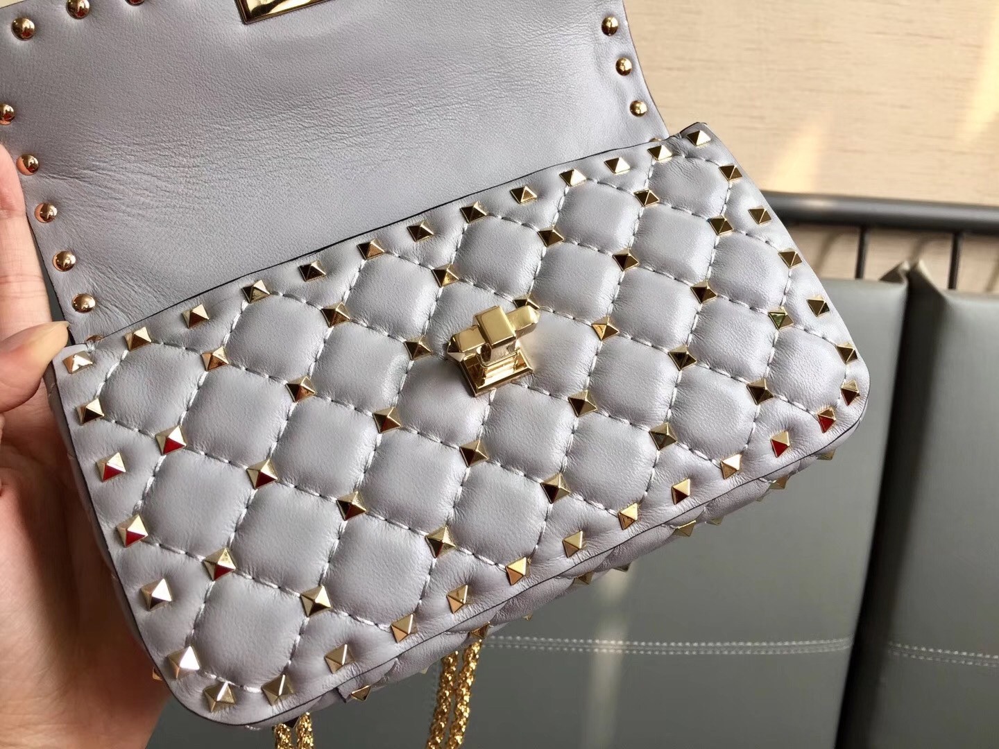 Valentino Rockstud Spike Small Bag In Pale Blue Lambskin 848