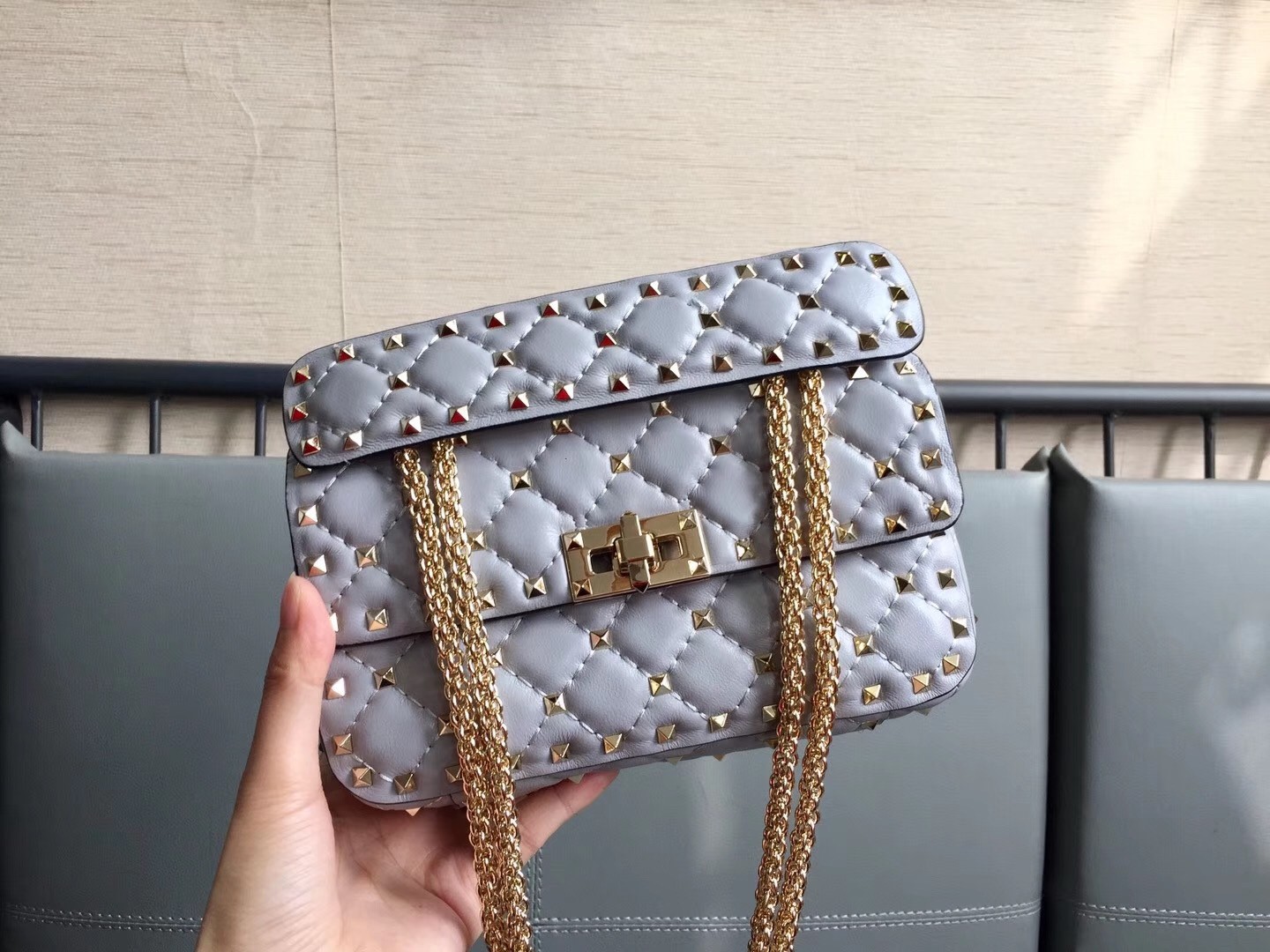 Valentino Rockstud Spike Small Bag In Pale Blue Lambskin 848