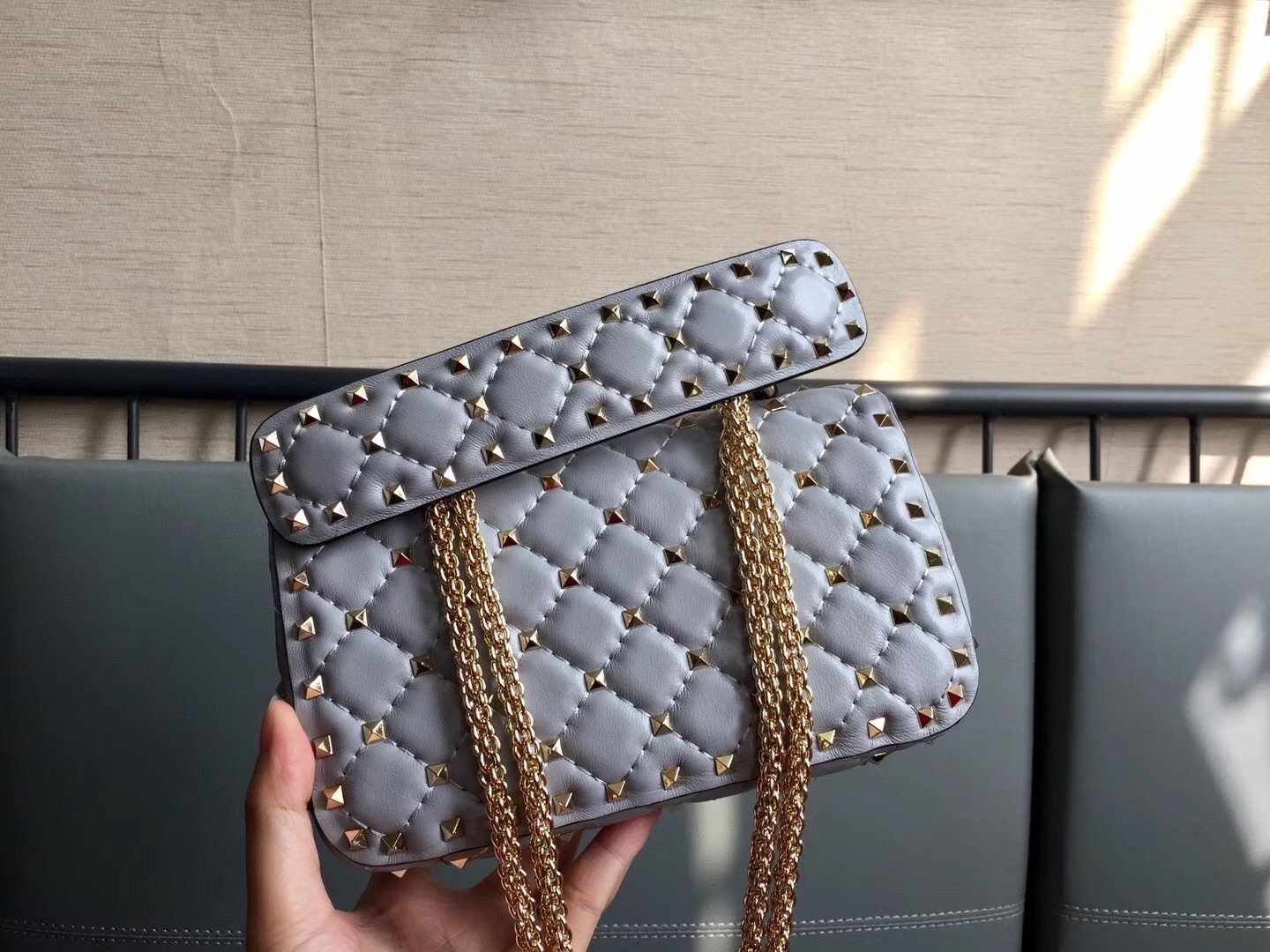 Valentino Rockstud Spike Small Bag In Pale Blue Lambskin 848