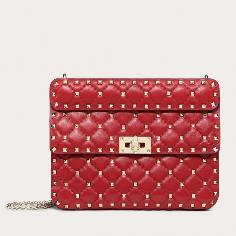 Valentino Medium Rockstud Spike Chain Red Bag 771