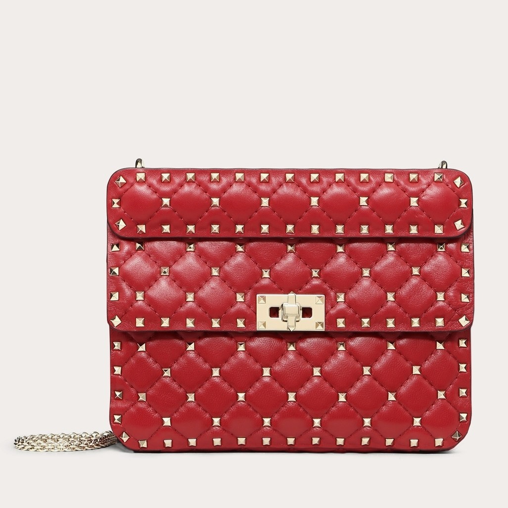 Valentino Medium Rockstud Spike Chain Red Bag 771