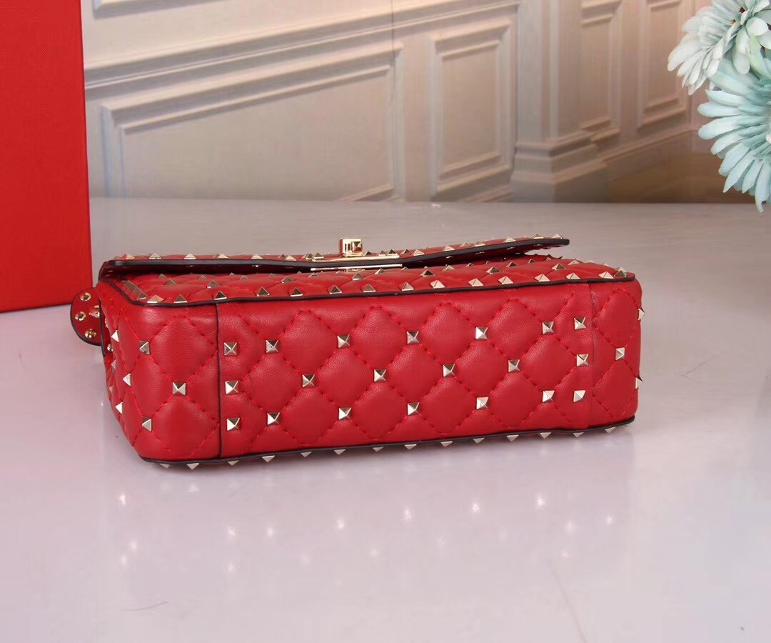 Valentino Medium Rockstud Spike Chain Red Bag 771