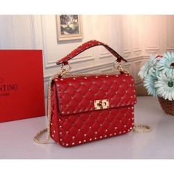 Valentino Medium Rockstud Spike Chain Red Bag 771