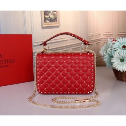 Valentino Medium Rockstud Spike Chain Red Bag 771