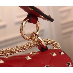 Valentino Medium Rockstud Spike Chain Red Bag 771