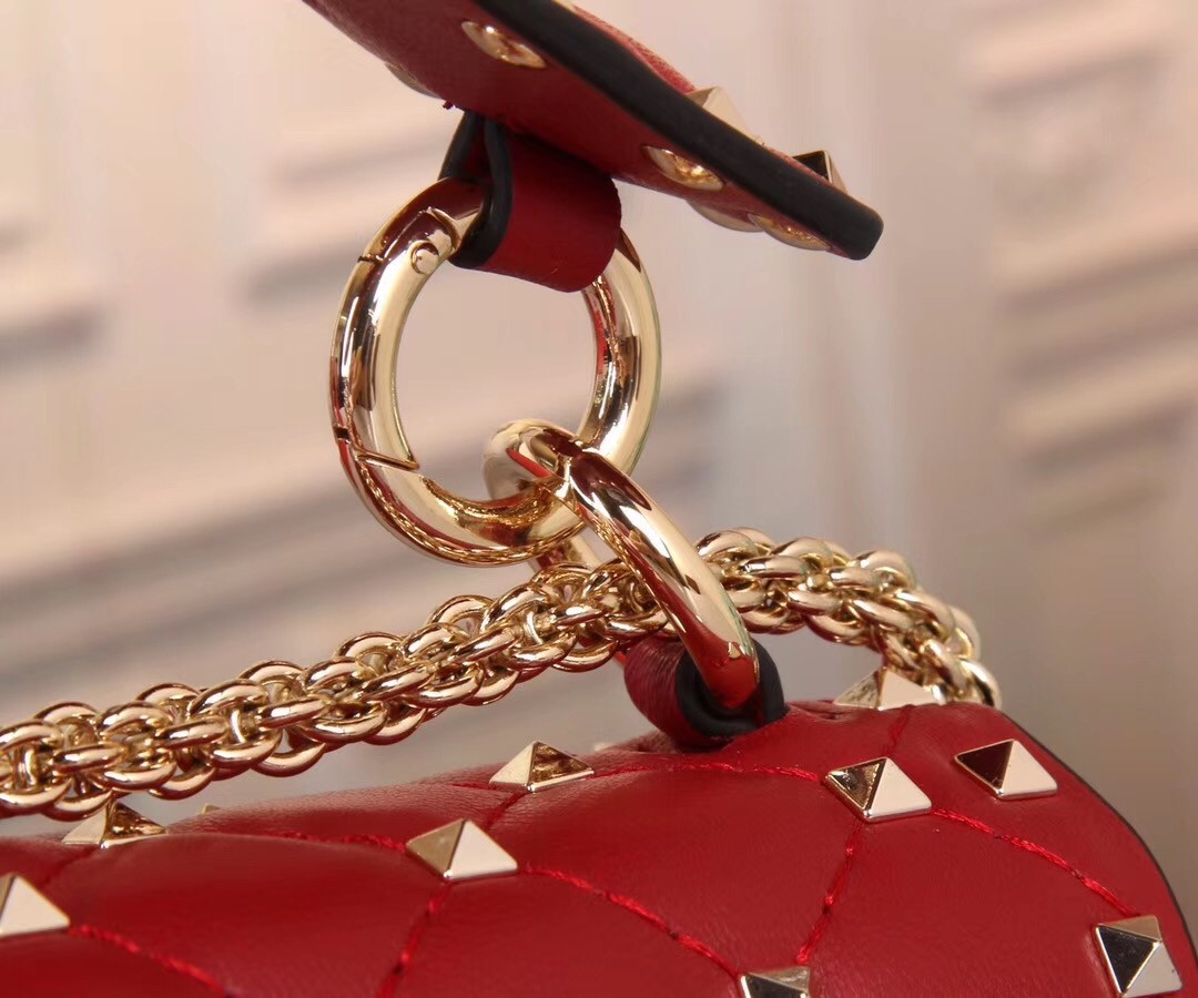 Valentino Medium Rockstud Spike Chain Red Bag 771