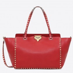 Valentino Medium Rockstud Tote In Red Grain Calfskin 929