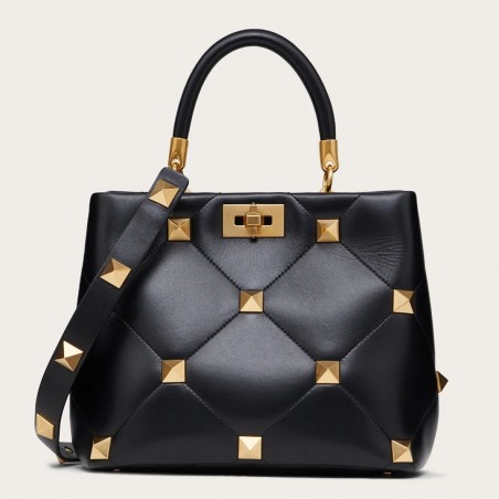 Valentino Roman Stud Top Handle Bag In Black Nappa 978