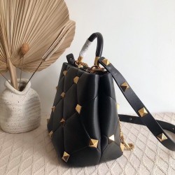 Valentino Roman Stud Top Handle Bag In Black Nappa 978