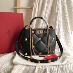 Valentino Roman Stud Top Handle Bag In Black Nappa 978