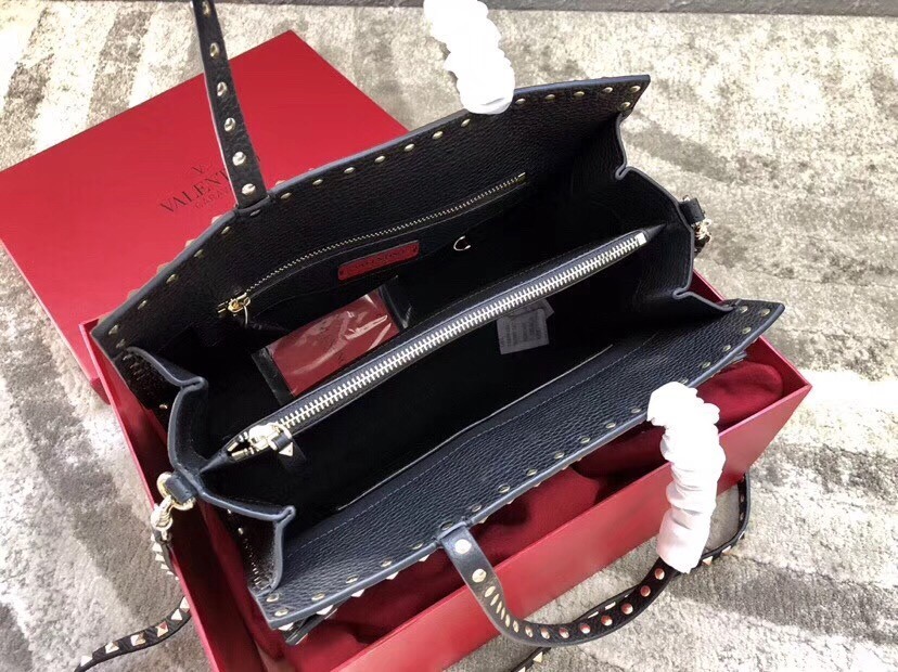 Valentino Black Medium Rockstud Top Handle Bag 409