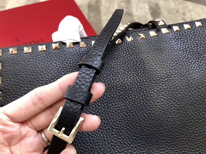 Valentino Black Medium Rockstud Top Handle Bag 409