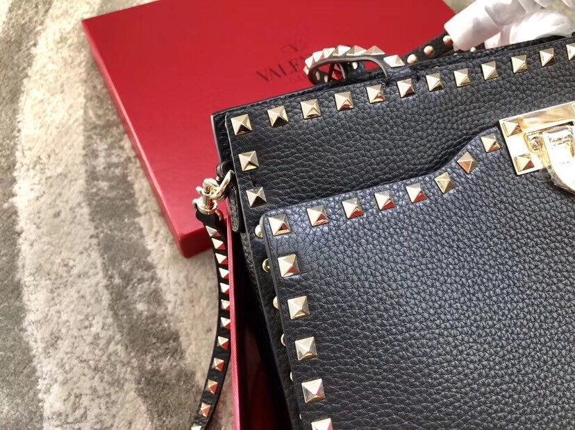 Valentino Black Medium Rockstud Top Handle Bag 409