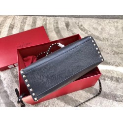 Valentino Black Medium Rockstud Top Handle Bag 409