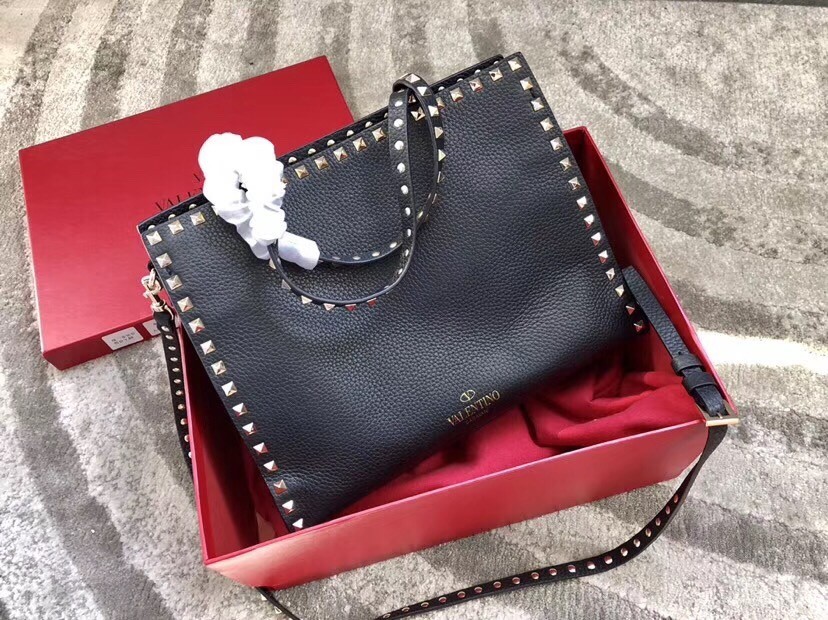 Valentino Black Medium Rockstud Top Handle Bag 409