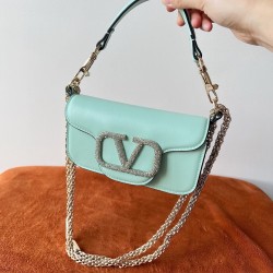 Valentino Small Loco Shoulder Light Green Bag with Crystals Logo 368