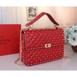 Valentino Red Large Free Rockstud Spike Chain Bag 230