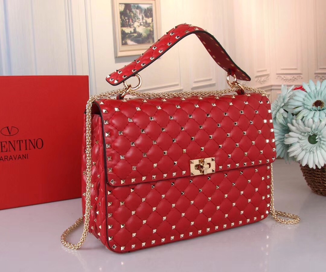 Valentino Red Large Free Rockstud Spike Chain Bag 230