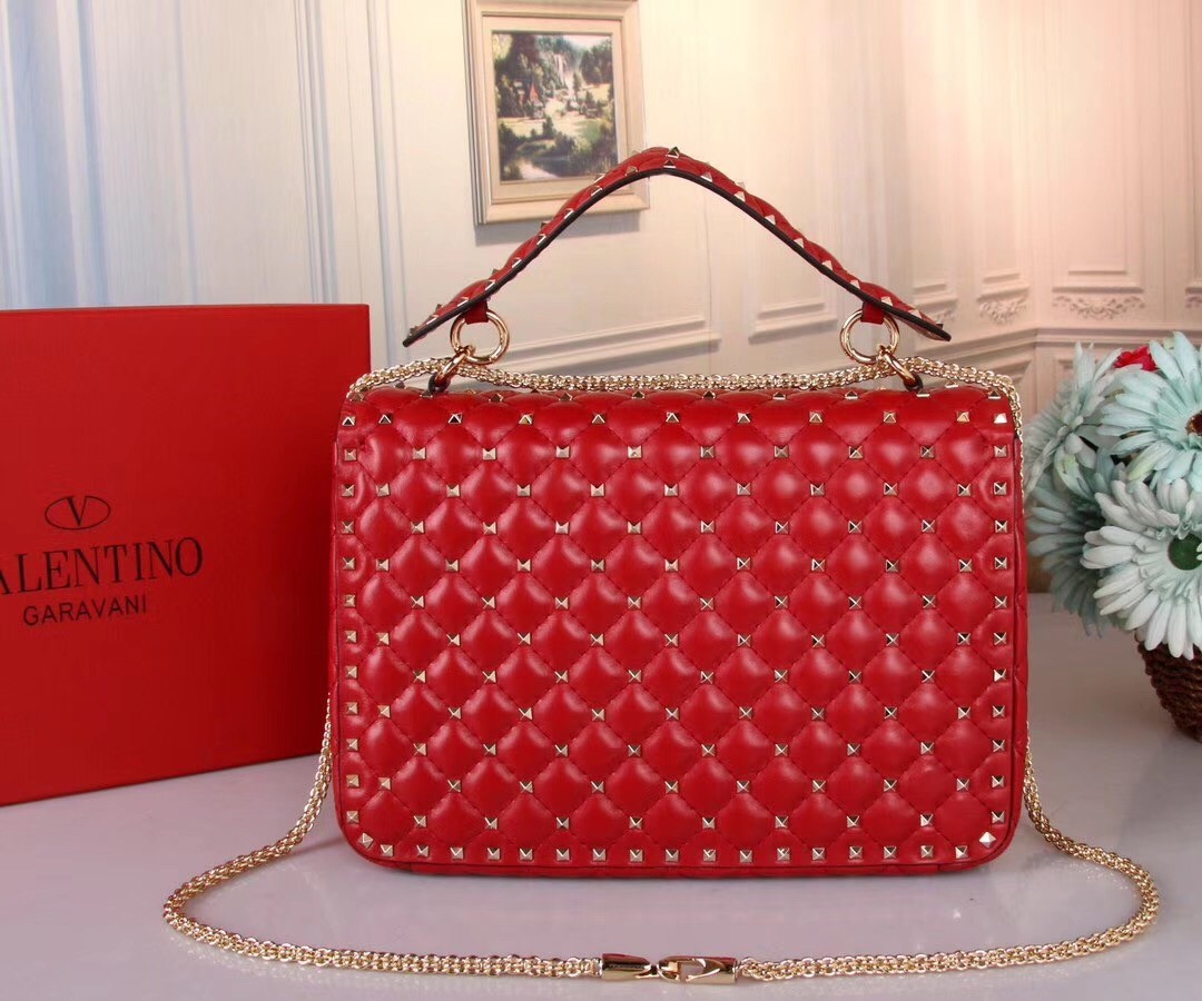 Valentino Red Large Free Rockstud Spike Chain Bag 230