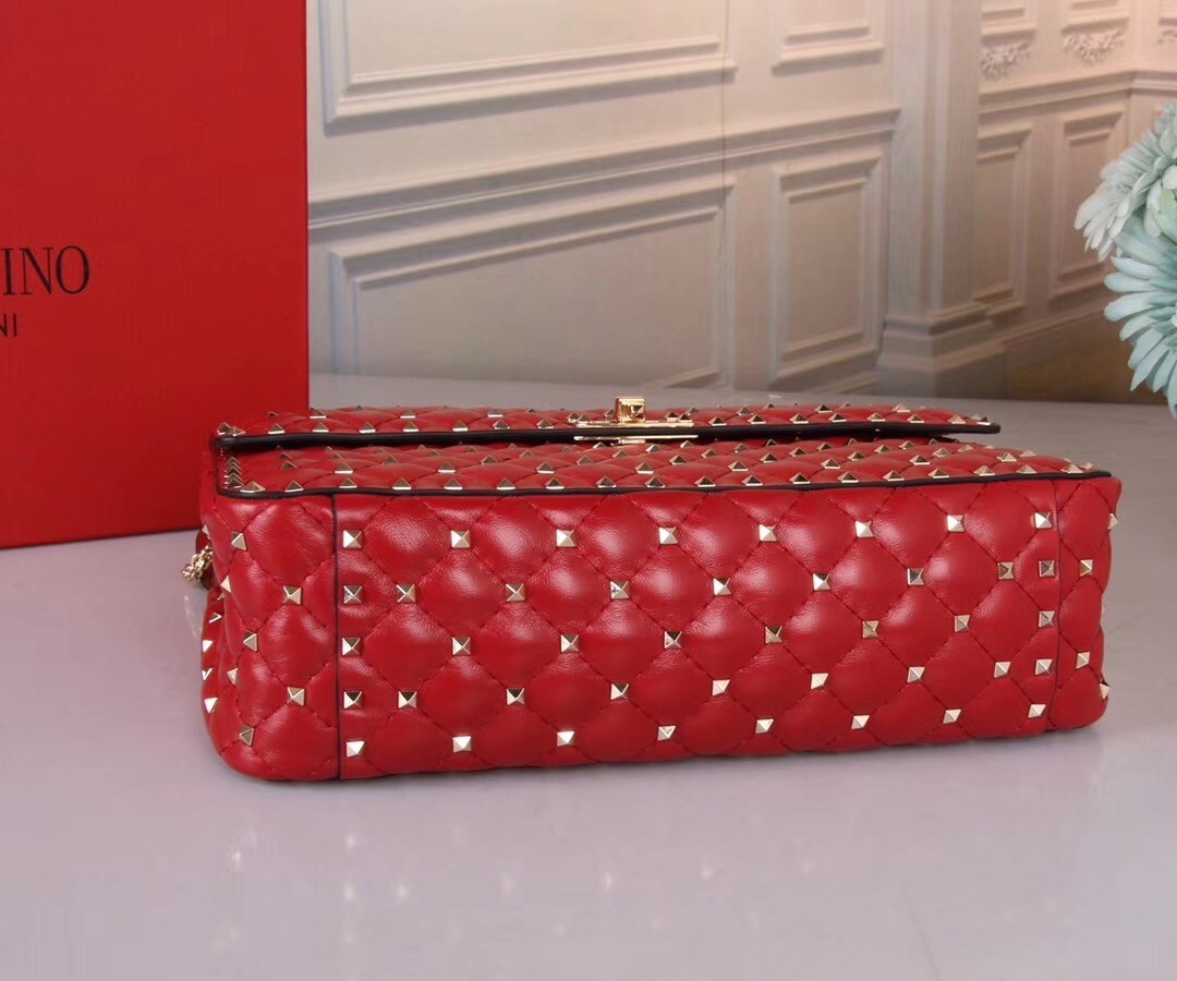 Valentino Red Large Free Rockstud Spike Chain Bag 230