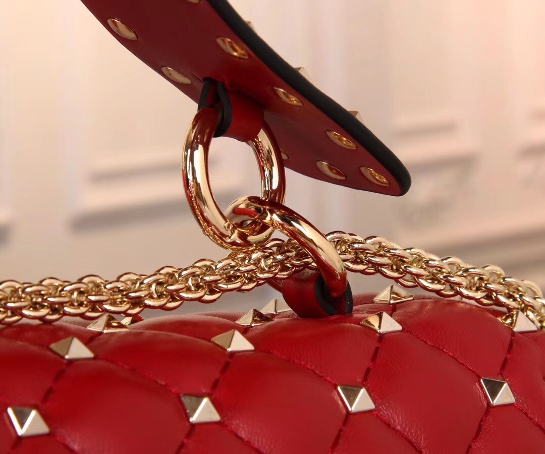 Valentino Red Large Free Rockstud Spike Chain Bag 230