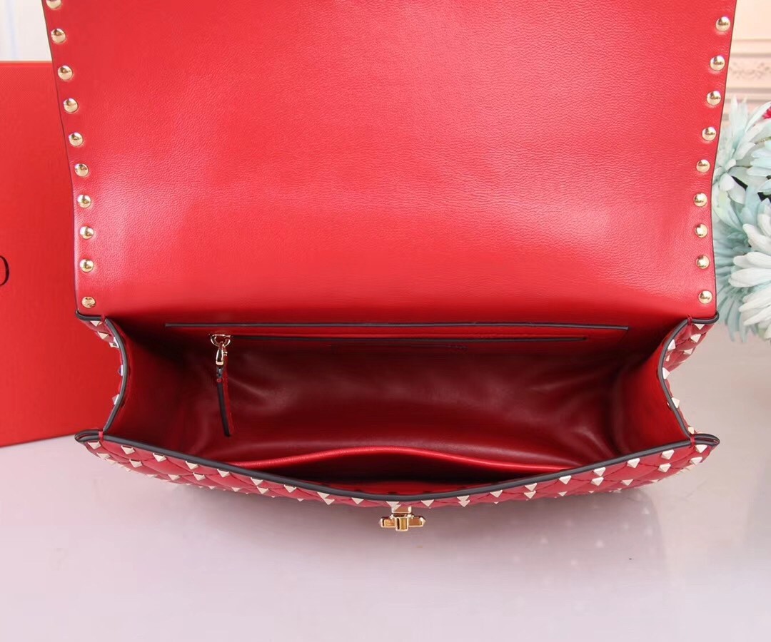 Valentino Red Large Free Rockstud Spike Chain Bag 230