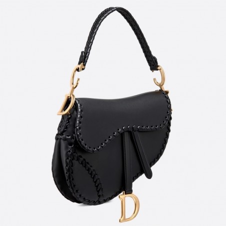 Dior Saddle Bag In Black Calfskin With Threaded Edges 734