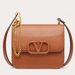 Valentino Small Vsling Shoulder Bag In Brown Grainy Leather 058