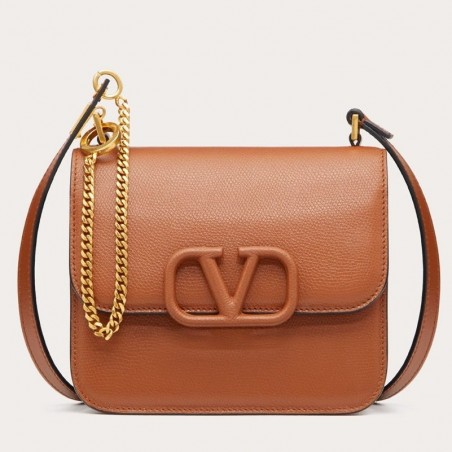 Valentino Small Vsling Shoulder Bag In Brown Grainy Leather 058