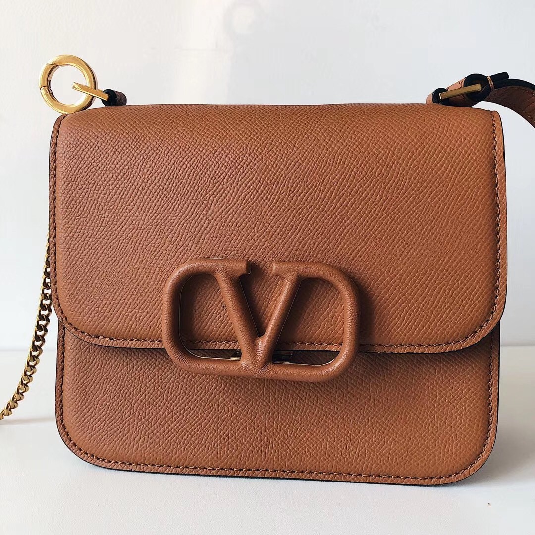 Valentino Small Vsling Shoulder Bag In Brown Grainy Leather 058