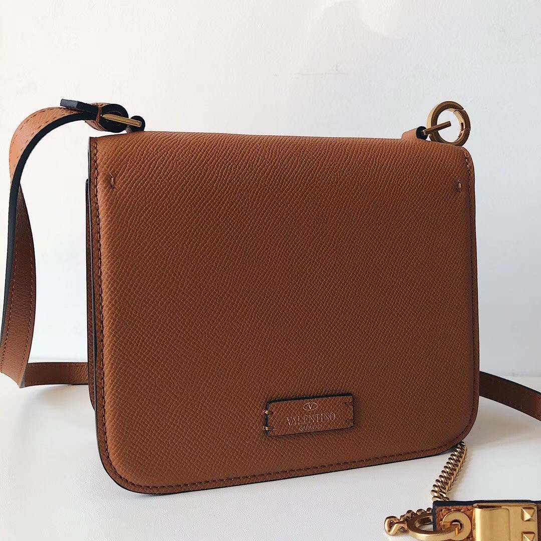 Valentino Small Vsling Shoulder Bag In Brown Grainy Leather 058