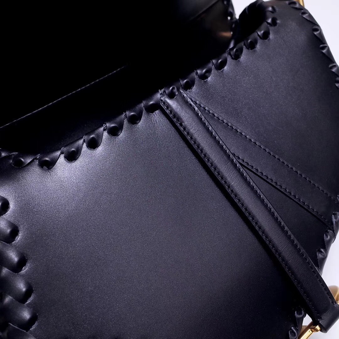 Dior Saddle Bag In Black Calfskin With Threaded Edges 734