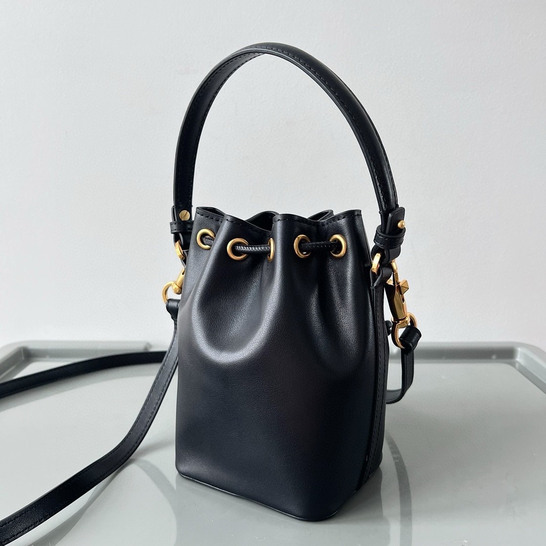 Valentino VLogo Signature Mini Bucket Bag in Black Calfskin 092