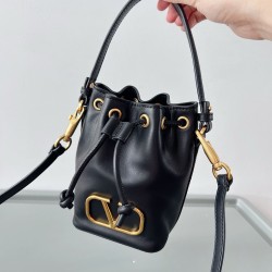 Valentino VLogo Signature Mini Bucket Bag in Black Calfskin 092