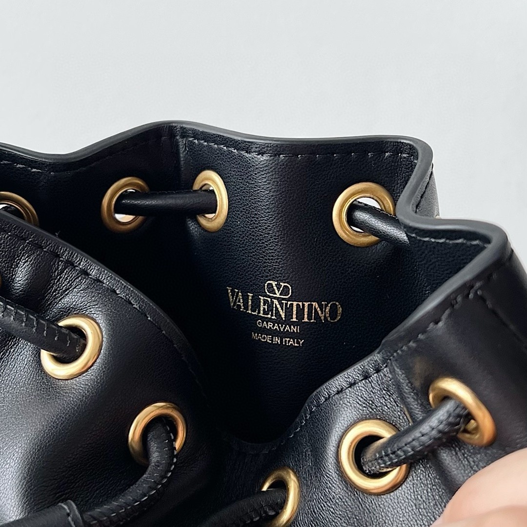 Valentino VLogo Signature Mini Bucket Bag in Black Calfskin 092