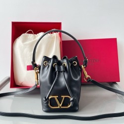 Valentino VLogo Signature Mini Bucket Bag in Black Calfskin 092