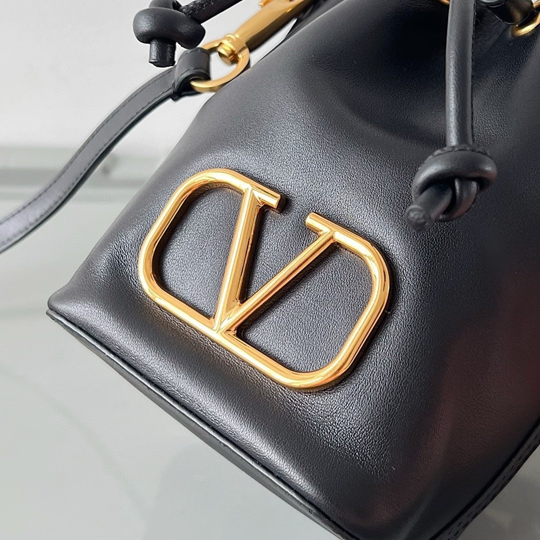 Valentino VLogo Signature Mini Bucket Bag in Black Calfskin 092