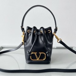 Valentino VLogo Signature Mini Bucket Bag in Black Calfskin 092