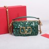 Valentino Small Loco Shoulder Bag with Green 3D-effect Embroidery 278