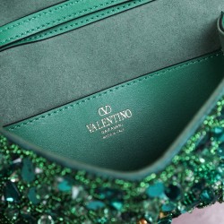 Valentino Small Loco Shoulder Bag with Green 3D-effect Embroidery 278