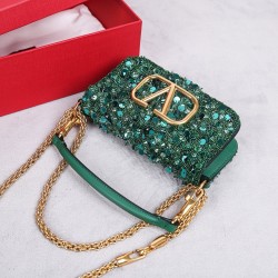 Valentino Small Loco Shoulder Bag with Green 3D-effect Embroidery 278