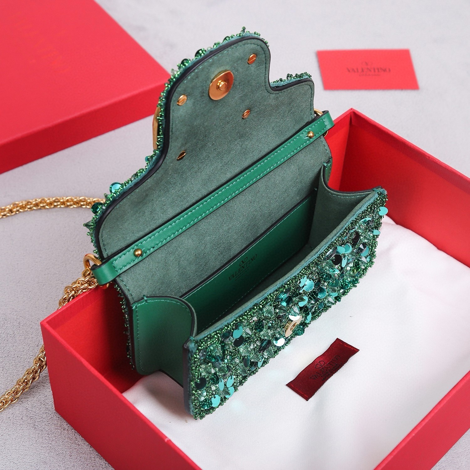 Valentino Small Loco Shoulder Bag with Green 3D-effect Embroidery 278